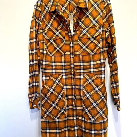 NWT Veronica Beard Fern Mini Shirt Dress Plaid Flannel Saffron Long Sleeve 10 - Picture 6 of 9